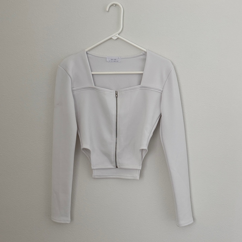 OAK + FORT White Zippered Crop Top